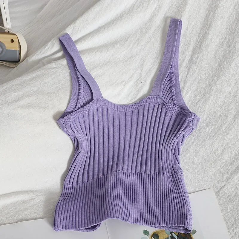 Women's Vest Tank Tops Patchwork Washed Knitted Sexy Solid Color display picture 8