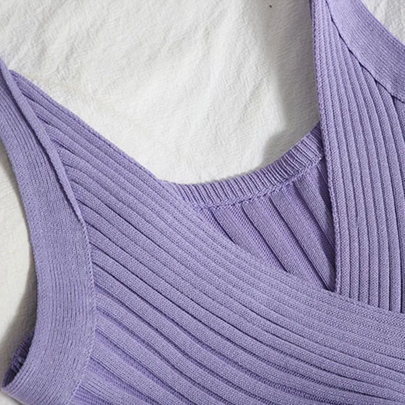 Women's Vest Tank Tops Patchwork Washed Knitted Sexy Solid Color display picture 10