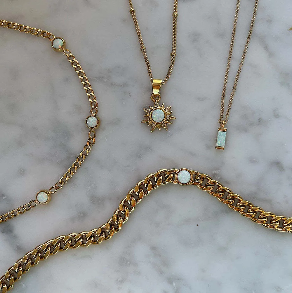 Wholesale Jewelry Retro Roman Style Streetwear Geometric Sun 201 Stainless Steel 304 Stainless Steel Artificial Opal Opal 18K Gold Plated Plating Inlay Pendant Necklace display picture 4