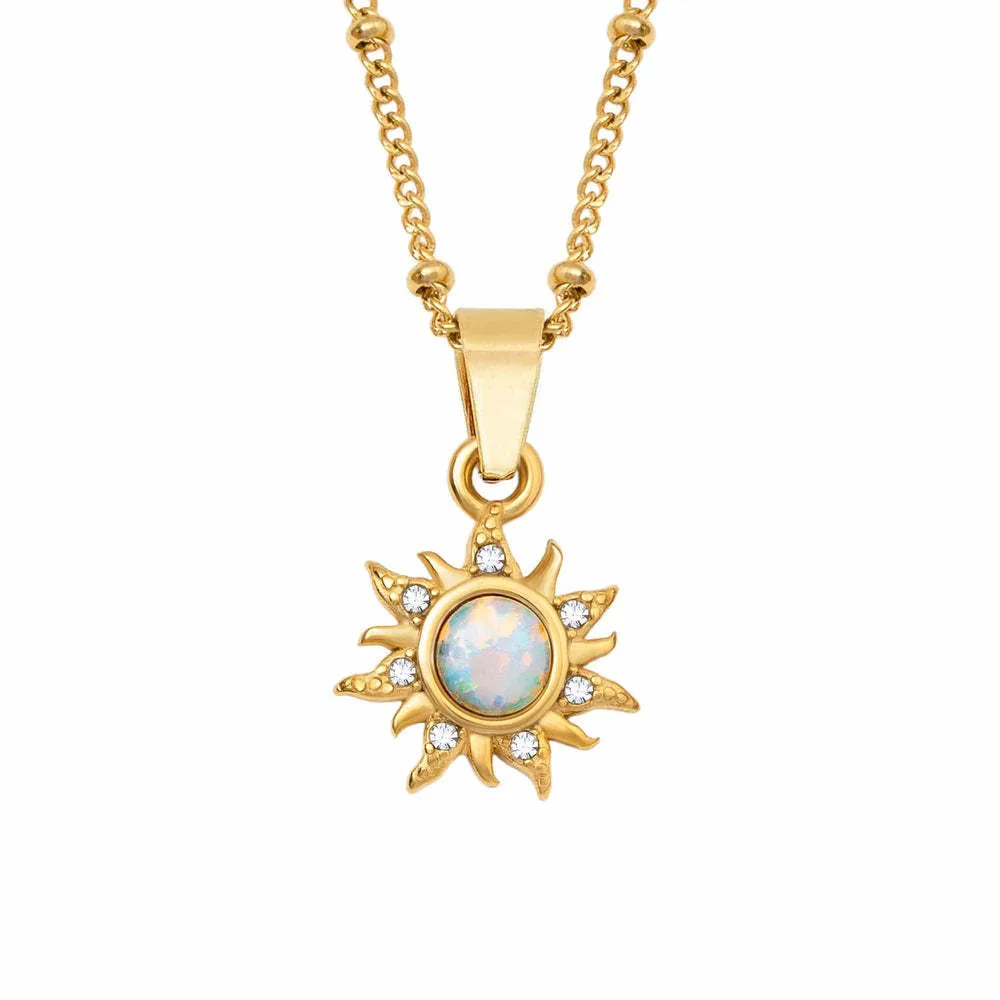 Wholesale Jewelry Retro Roman Style Streetwear Geometric Sun 201 Stainless Steel 304 Stainless Steel Artificial Opal Opal 18K Gold Plated Plating Inlay Pendant Necklace display picture 1