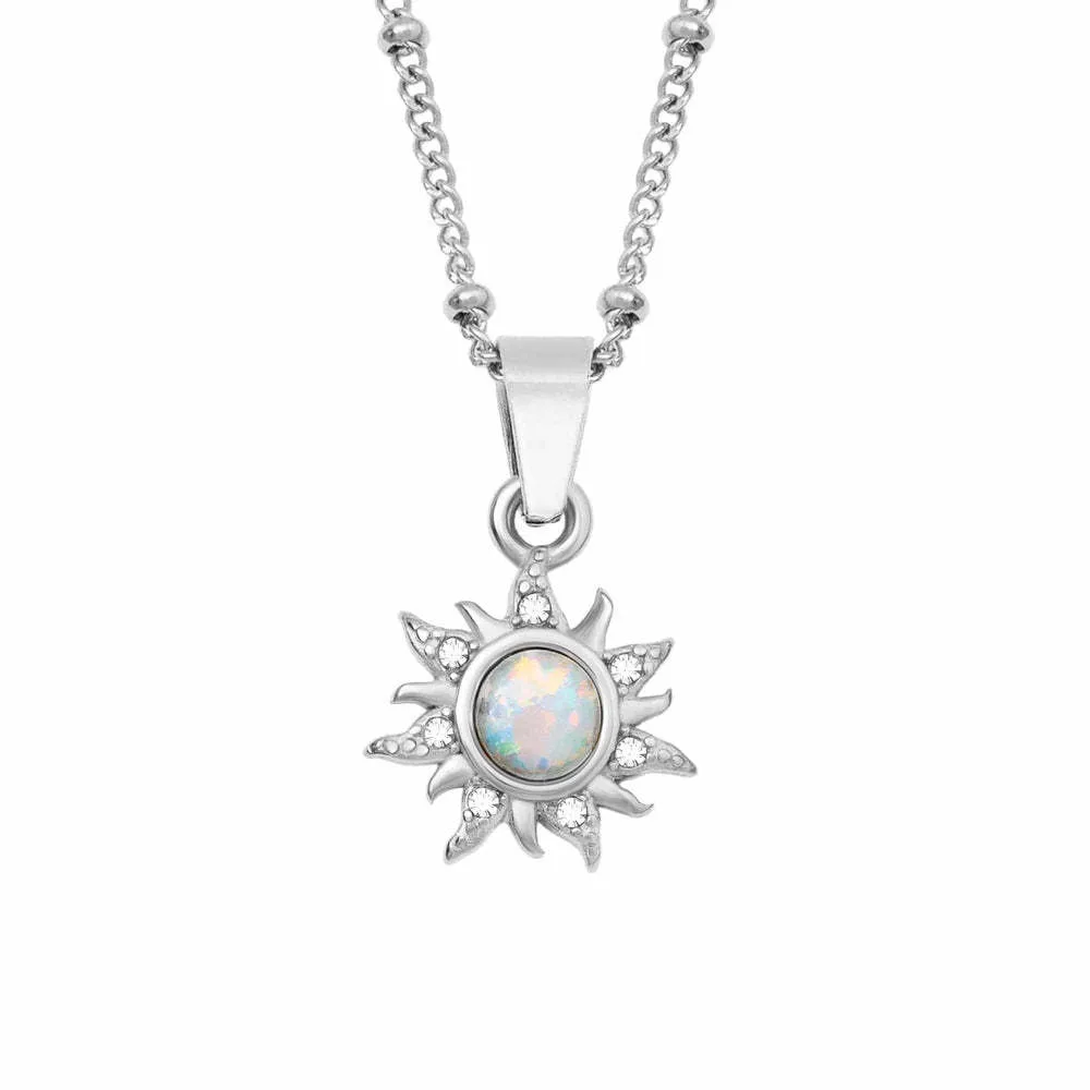 Wholesale Jewelry Retro Roman Style Streetwear Geometric Sun 201 Stainless Steel 304 Stainless Steel Artificial Opal Opal 18K Gold Plated Plating Inlay Pendant Necklace display picture 2