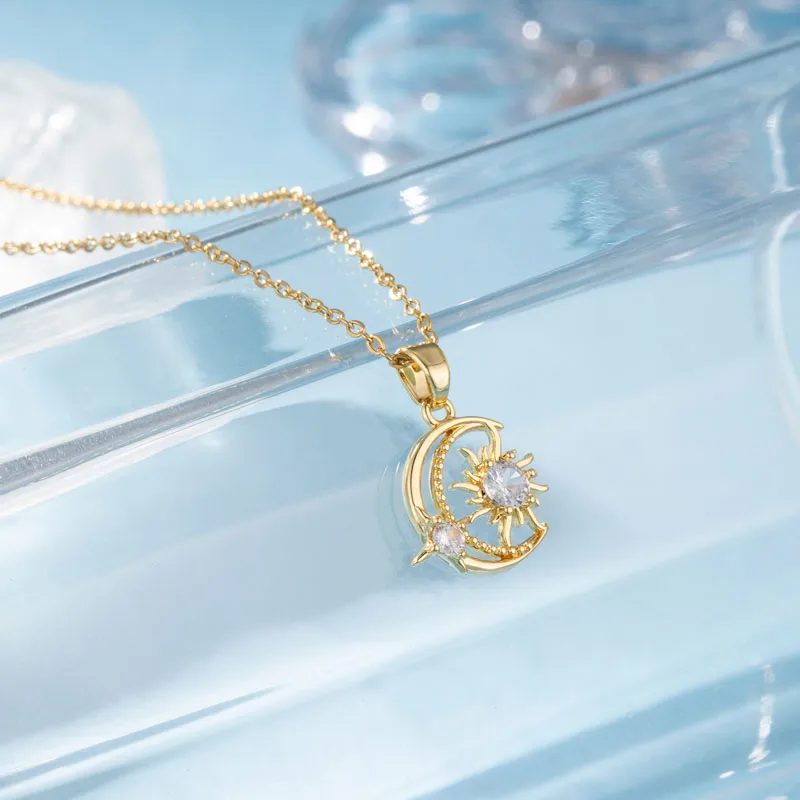 Stainless Steel Titanium Steel 18K Gold Plated Elegant Plating Inlay Sun Heart Shape Eye Zircon Pendant Necklace display picture 5