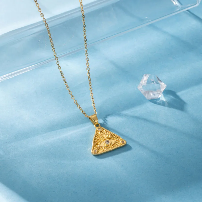 Stainless Steel Titanium Steel 18K Gold Plated Elegant Plating Inlay Sun Heart Shape Eye Zircon Pendant Necklace display picture 6