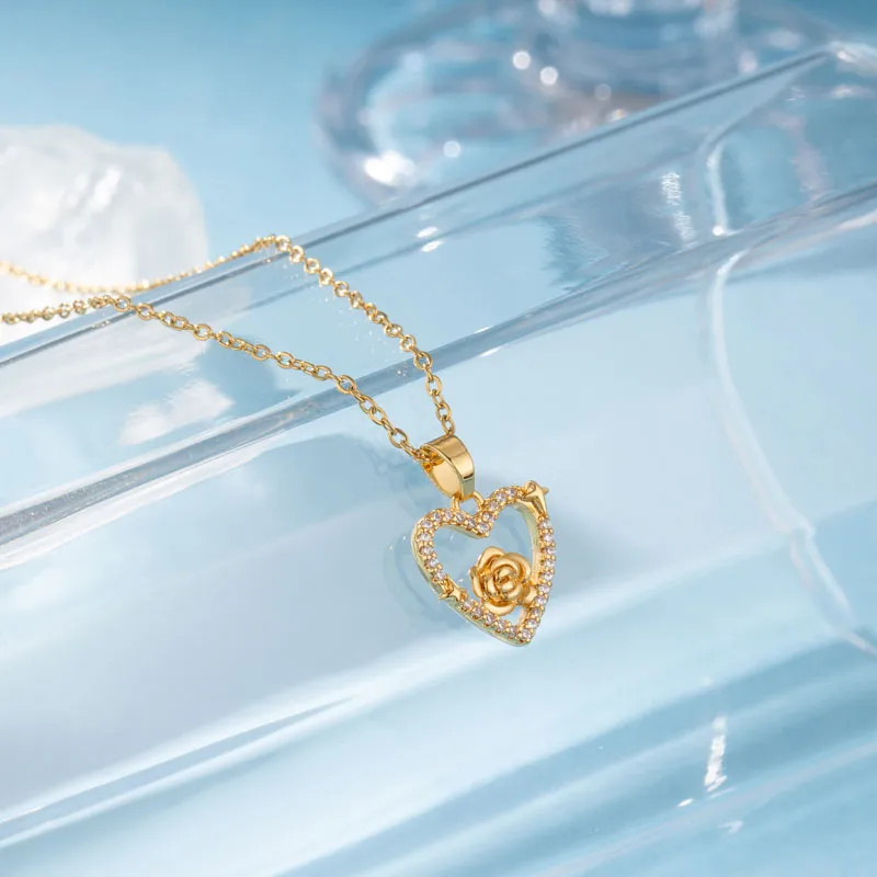 Stainless Steel Titanium Steel 18K Gold Plated Elegant Plating Inlay Sun Heart Shape Eye Zircon Pendant Necklace display picture 1