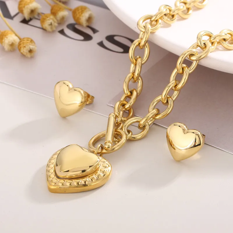 Titanium Steel 18K Gold Plated Modern Style Plating Heart Shape Earrings Necklace display picture 4