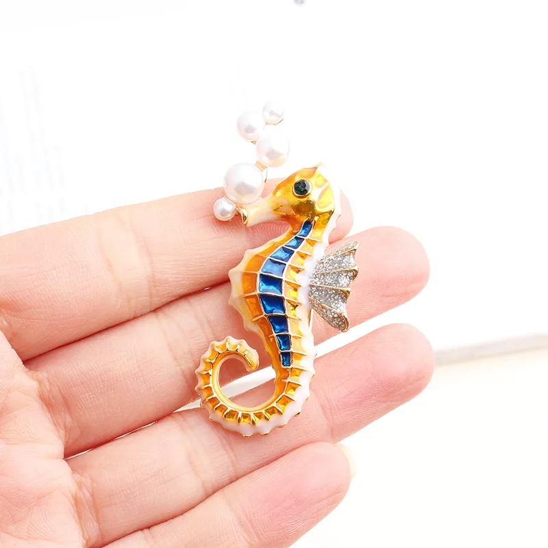 Exaggerated Funny Hippocampus Alloy Inlay Artificial Pearls Rhinestones Unisex Brooches display picture 2