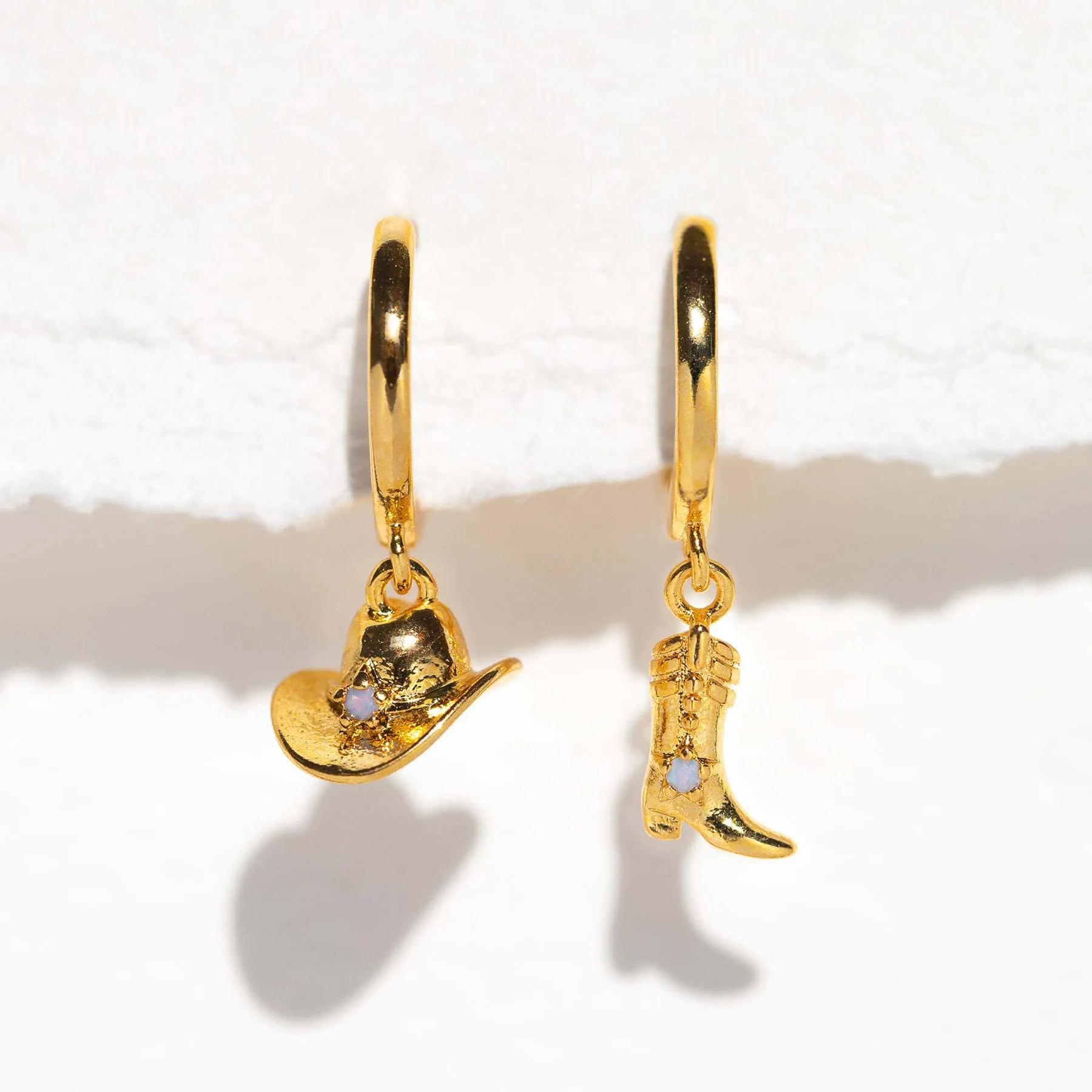 1 Pair Punk Cowboy Style Hat Boots Plating Three-dimensional Inlay Copper Zircon 18k Gold Plated Drop Earrings display picture 2