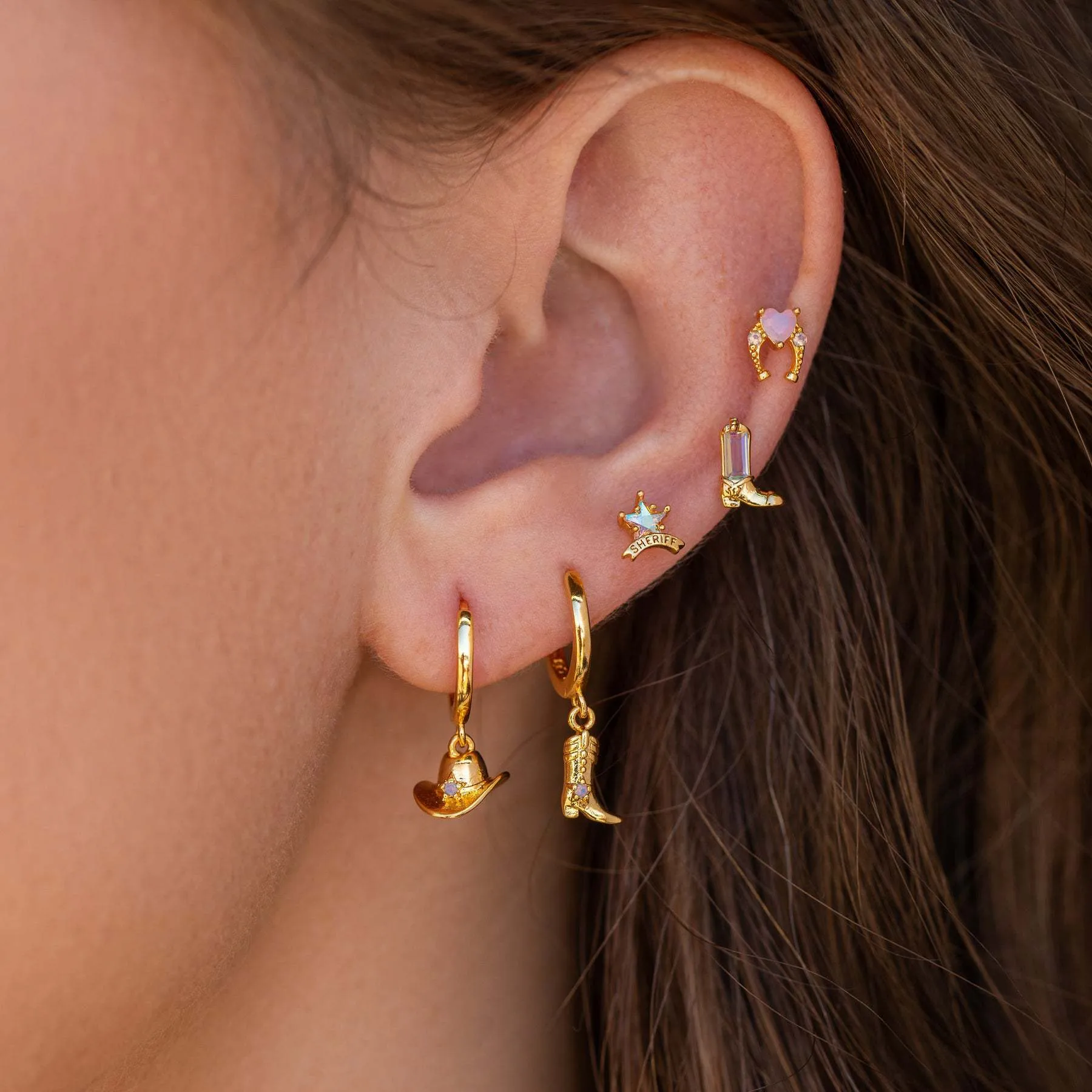 1 Pair Punk Cowboy Style Hat Boots Plating Three-dimensional Inlay Copper Zircon 18k Gold Plated Drop Earrings display picture 3