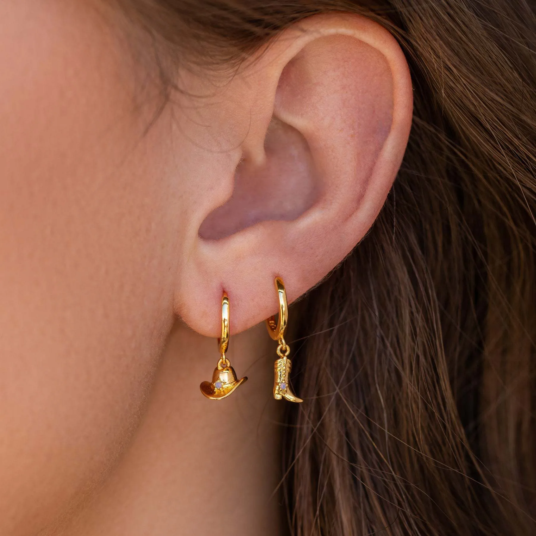 1 Pair Punk Cowboy Style Hat Boots Plating Three-dimensional Inlay Copper Zircon 18k Gold Plated Drop Earrings display picture 5