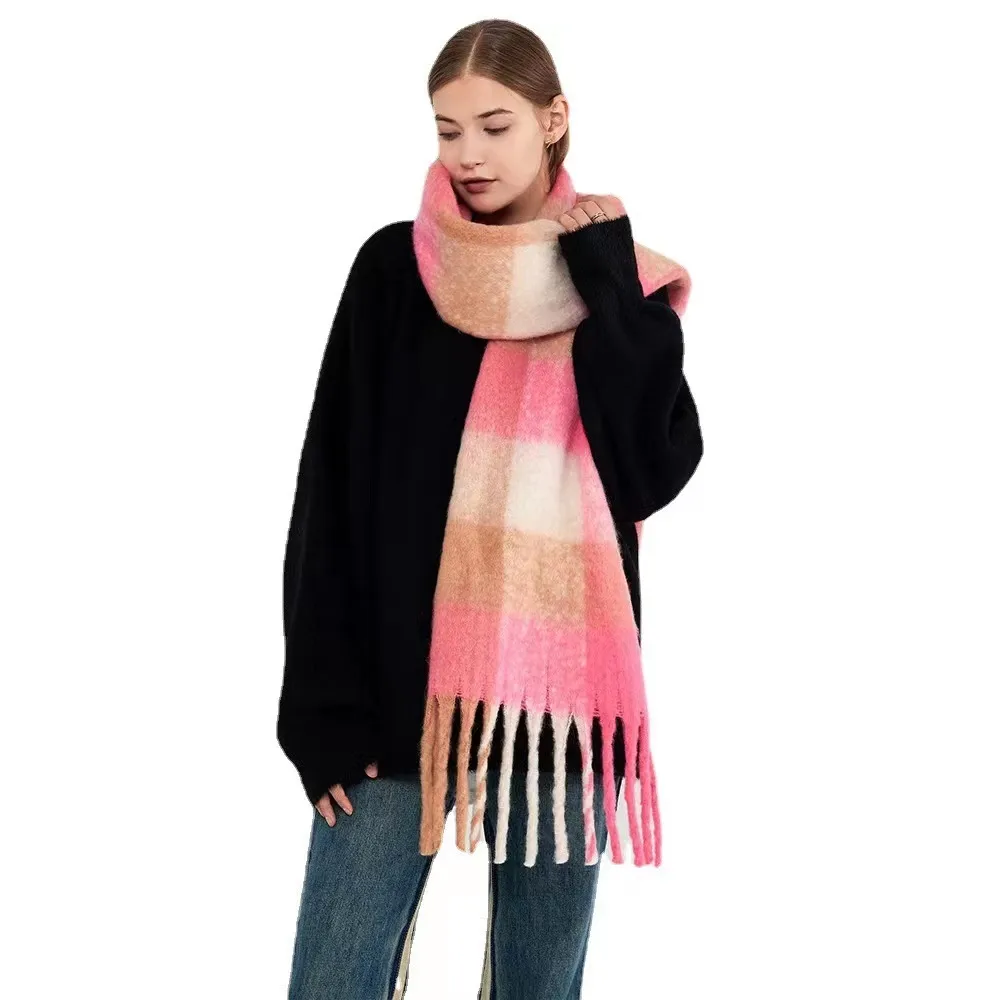 Mohair Rainbow Autumn And Winter Wool Thickened Long Net Red Sea Plaid Scarf Women's British-style  Trendy Warm-keeping · display picture 8