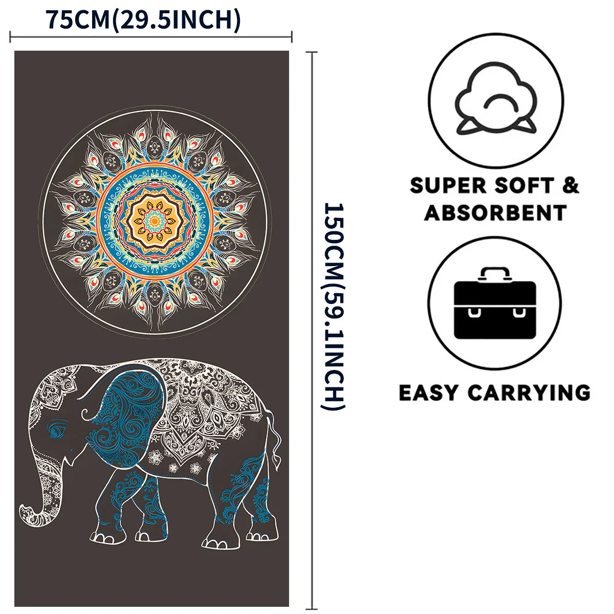 Retro Vacation Flower Elephant Beach Towels display picture 12