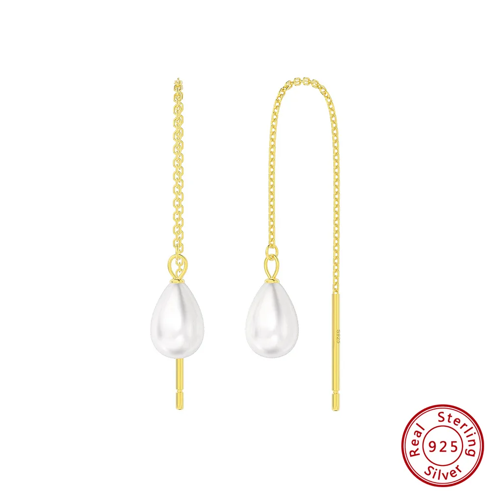 1 Pair Sweet Simple Style Solid Color Plating Inlay Baroque Pearls Sterling Silver Freshwater Pearl 14k Gold Plated Drop Earrings display picture 5