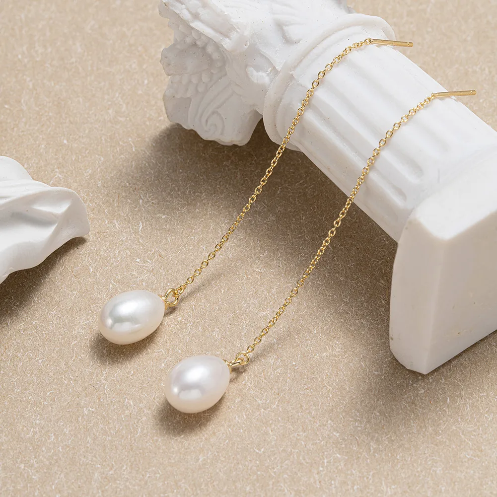 1 Pair Sweet Simple Style Solid Color Plating Inlay Baroque Pearls Sterling Silver Freshwater Pearl 14k Gold Plated Drop Earrings display picture 2
