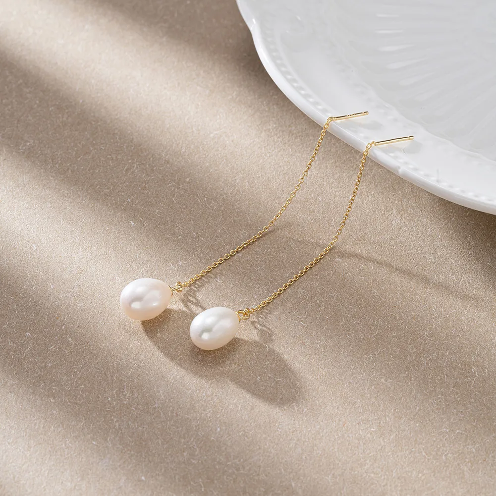 1 Pair Sweet Simple Style Solid Color Plating Inlay Baroque Pearls Sterling Silver Freshwater Pearl 14k Gold Plated Drop Earrings display picture 1