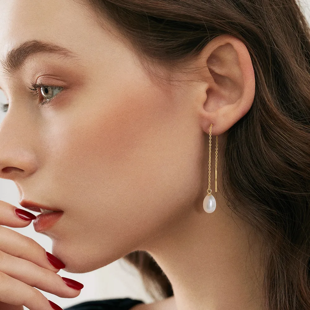 1 Pair Sweet Simple Style Solid Color Plating Inlay Baroque Pearls Sterling Silver Freshwater Pearl 14k Gold Plated Drop Earrings display picture 3