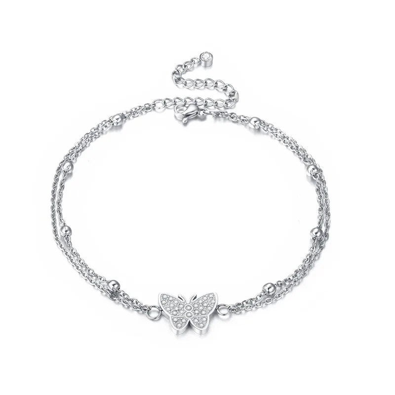 Wholesale Jewelry Simple Style Classic Style Butterfly Stainless Steel Zircon Gold Plated Inlay Anklet display picture 1