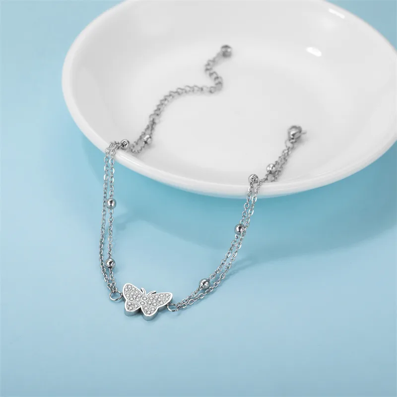 Wholesale Jewelry Simple Style Classic Style Butterfly Stainless Steel Zircon Gold Plated Inlay Anklet display picture 3