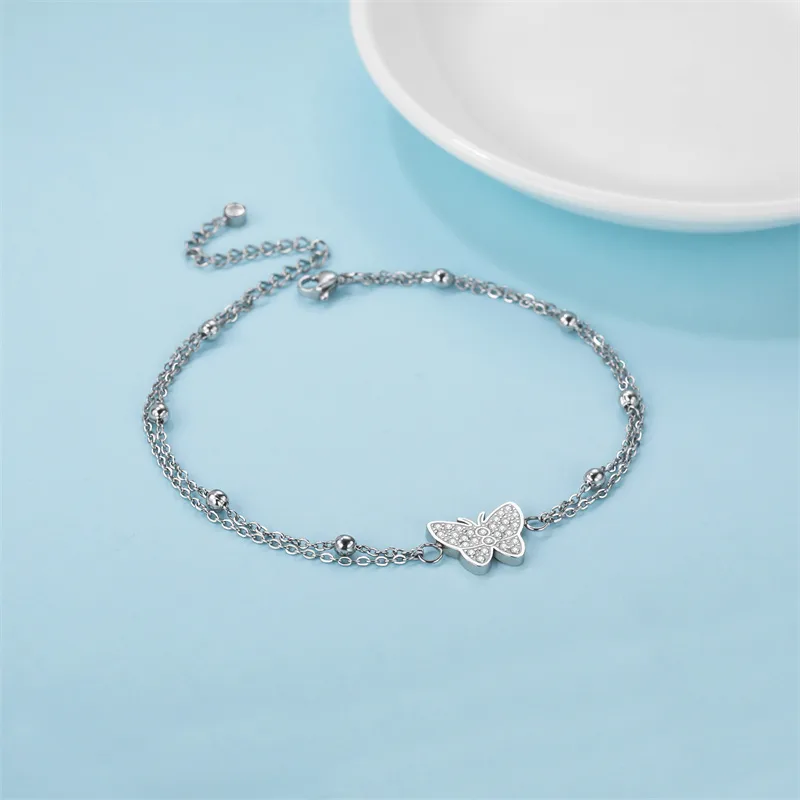 Wholesale Jewelry Simple Style Classic Style Butterfly Stainless Steel Zircon Gold Plated Inlay Anklet display picture 4