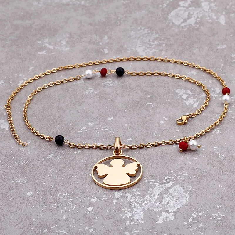Wholesale Jewelry Sweet Angel Stainless Steel 18K Gold Plated Earrings Necklace display picture 9