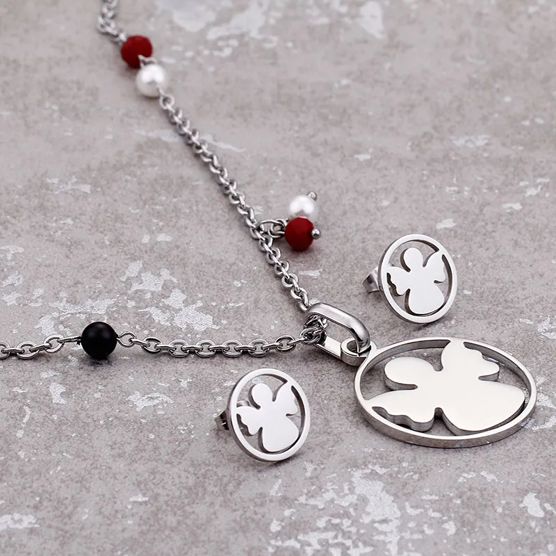 Wholesale Jewelry Sweet Angel Stainless Steel 18K Gold Plated Earrings Necklace display picture 1