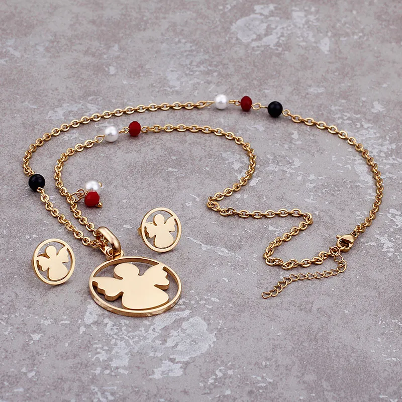 Wholesale Jewelry Sweet Angel Stainless Steel 18K Gold Plated Earrings Necklace display picture 5