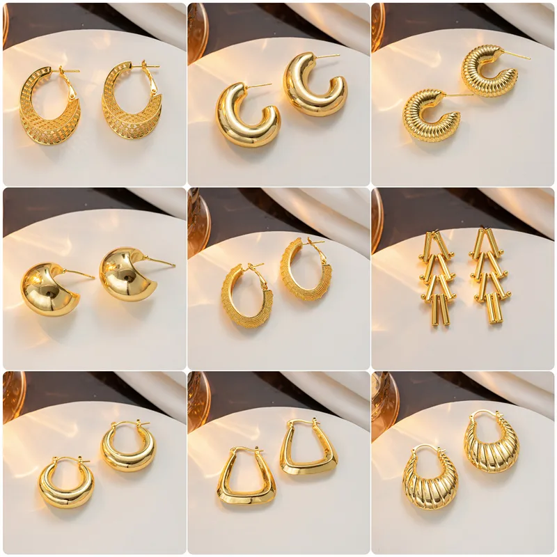 1 Pair Casual Elegant Lady C Shape Geometric Plating Stainless Steel 18k Gold Plated Ear Studs display picture 1