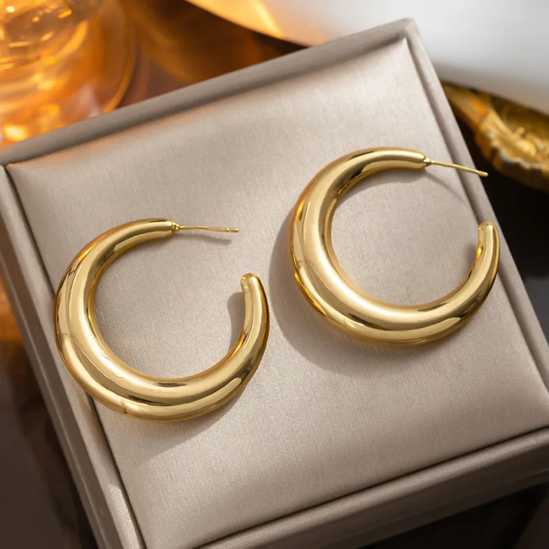 1 Pair Casual Elegant Lady C Shape Geometric Plating Stainless Steel 18k Gold Plated Ear Studs display picture 3