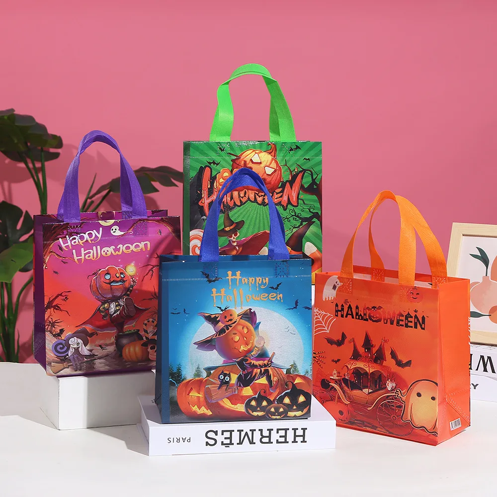 Printed Non-Woven Fabric Handbag Halloween Gift Packaging Bag Party Candy Non-Woven Bag Eco-Friendly And Durable Shopping Bag display picture 1