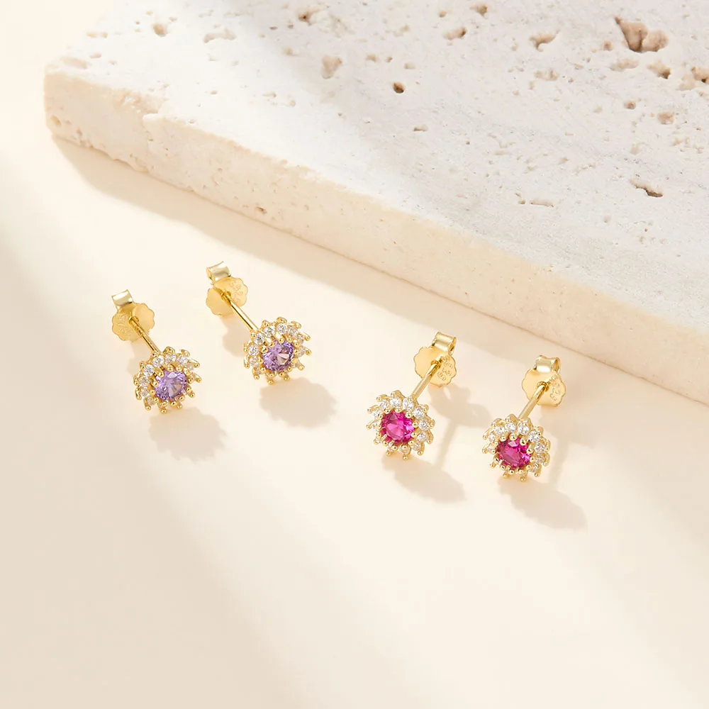 1 Pair Simple Style Sunflower Plating Inlay Sterling Silver Zircon 18k Gold Plated Ear Studs display picture 3