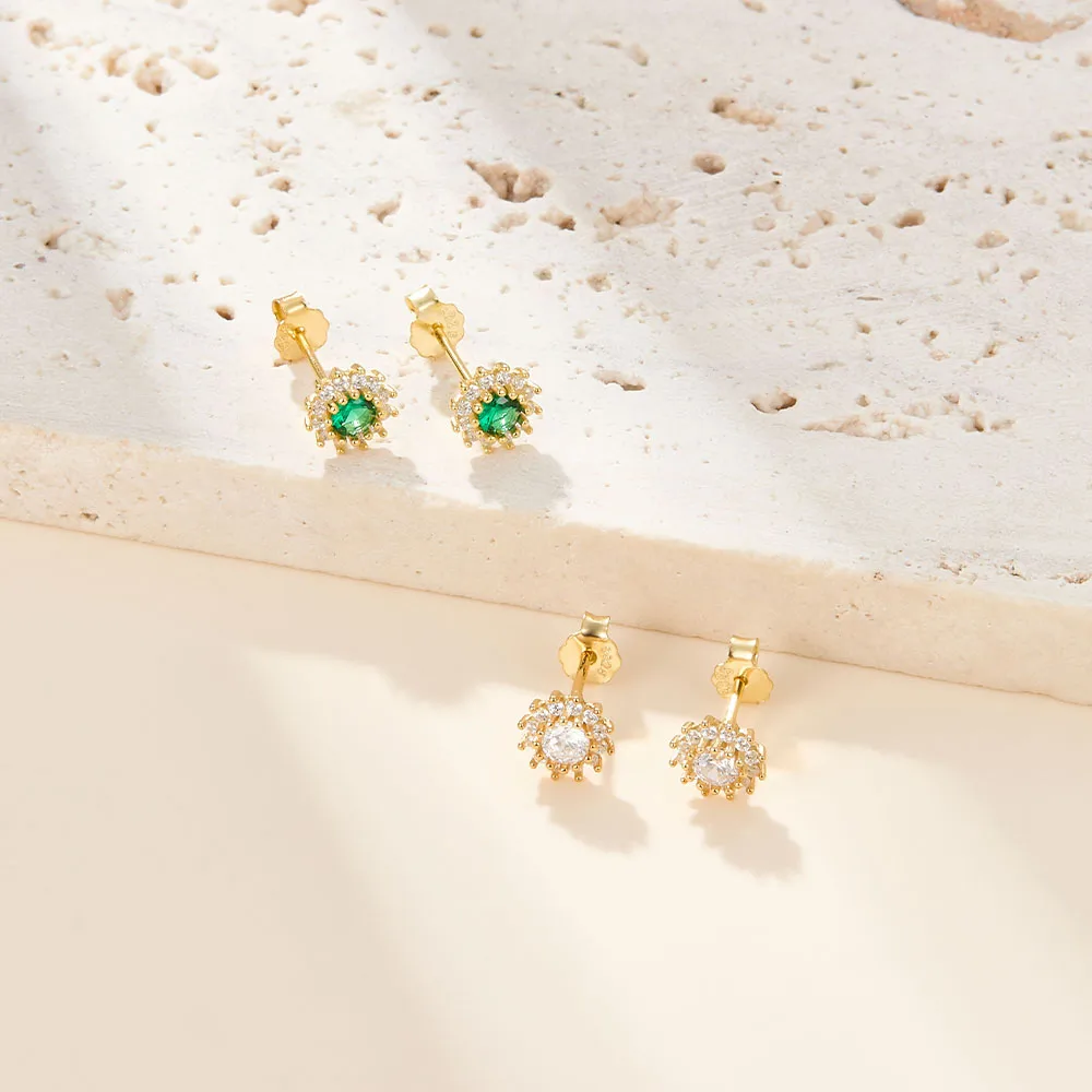 1 Pair Simple Style Sunflower Plating Inlay Sterling Silver Zircon 18k Gold Plated Ear Studs display picture 4