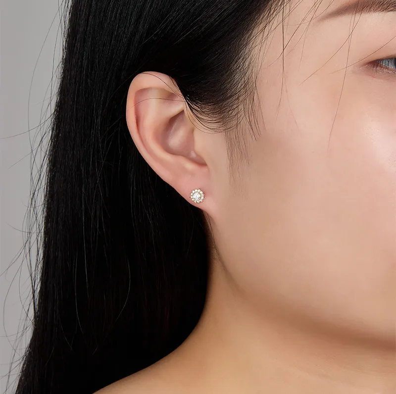 1 Pair Simple Style Sunflower Plating Inlay Sterling Silver Zircon 18k Gold Plated Ear Studs display picture 5