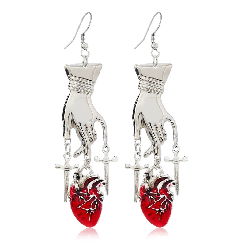 1 Pair Exaggerated Funny Heart Gesture Enamel Alloy Drop Earrings display picture 1