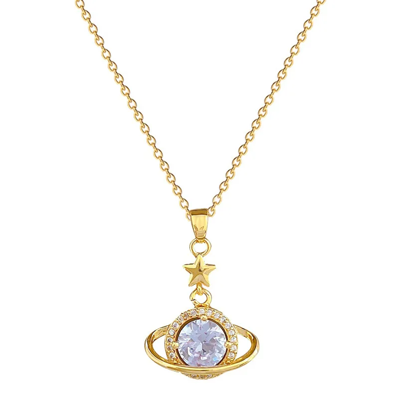 Artificial Gemstones Titanium Steel Copper IG Style Inlay Star Planet Artificial Gemstones Pendant Necklace display picture 1