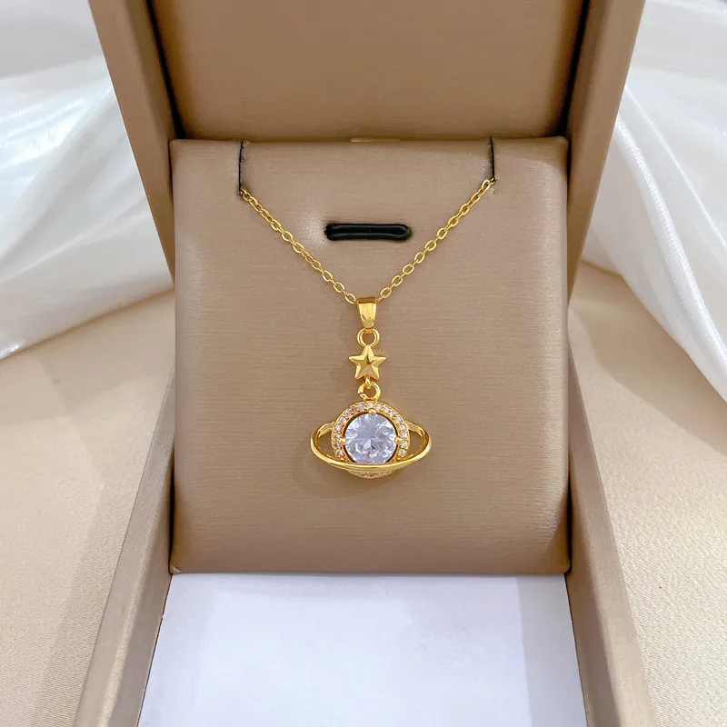 Artificial Gemstones Titanium Steel Copper IG Style Inlay Star Planet Artificial Gemstones Pendant Necklace display picture 2