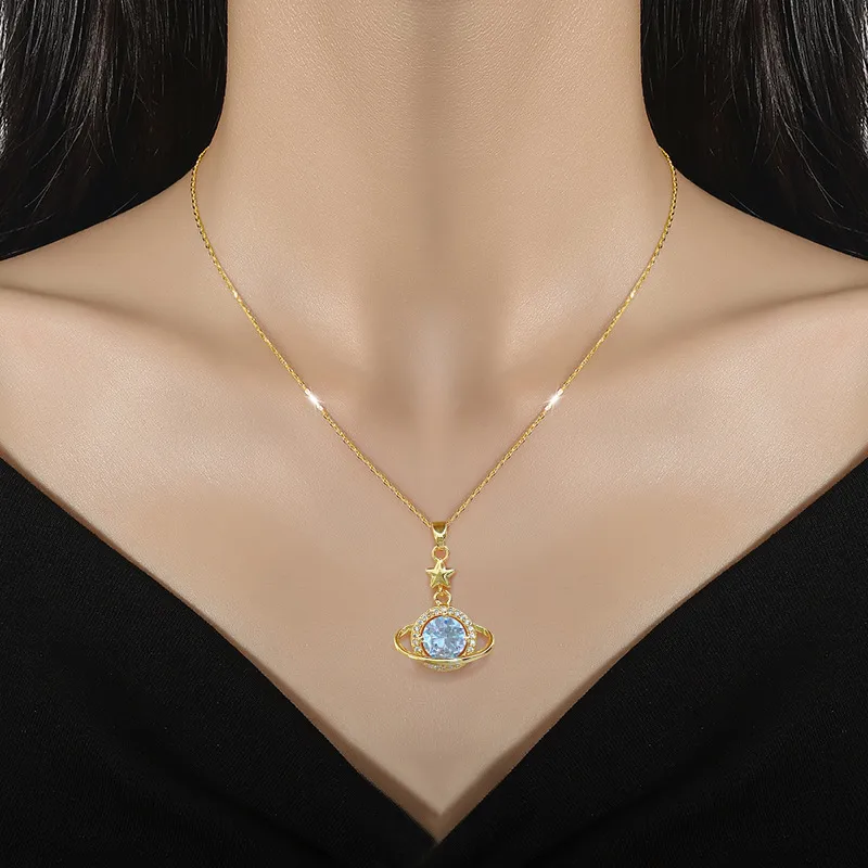 Artificial Gemstones Titanium Steel Copper IG Style Inlay Star Planet Artificial Gemstones Pendant Necklace display picture 5