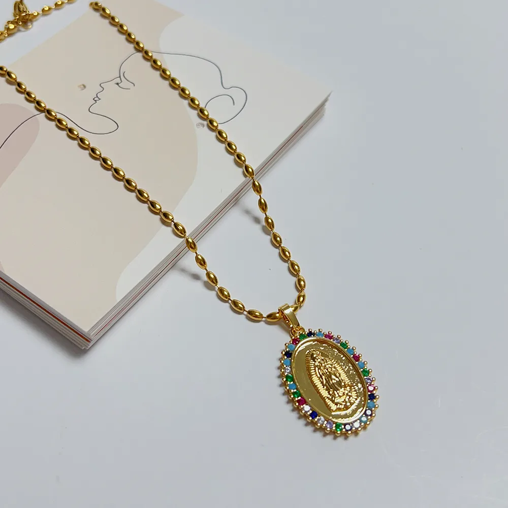 Stainless Steel Copper 18K Gold Plated Classic Style Plating Inlay Portrait Oval Zircon Pendant Necklace display picture 4