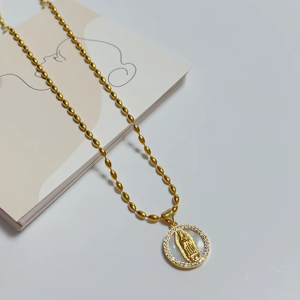 Stainless Steel Copper 18K Gold Plated Classic Style Plating Inlay Portrait Oval Zircon Pendant Necklace display picture 5