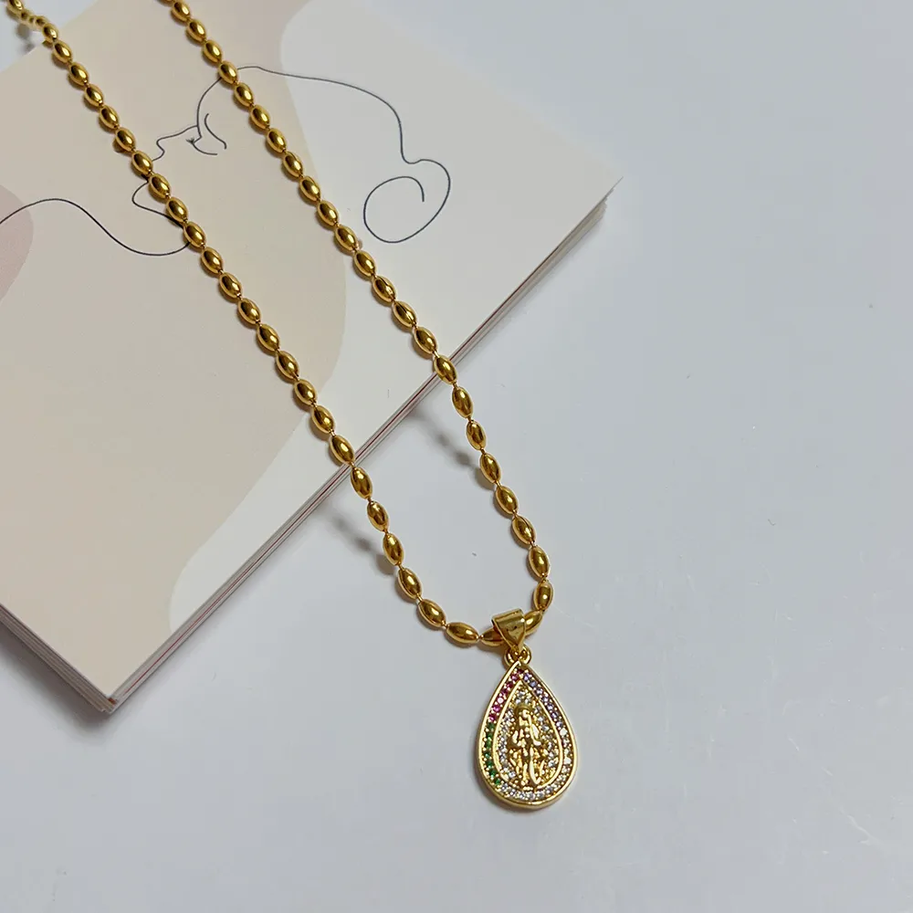 Stainless Steel Copper 18K Gold Plated Classic Style Plating Inlay Portrait Oval Zircon Pendant Necklace display picture 6
