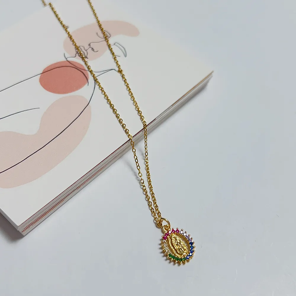 304 Stainless Steel Copper 18K Gold Plated Classic Style Plating Inlay Portrait Zircon Pendant Necklace display picture 4