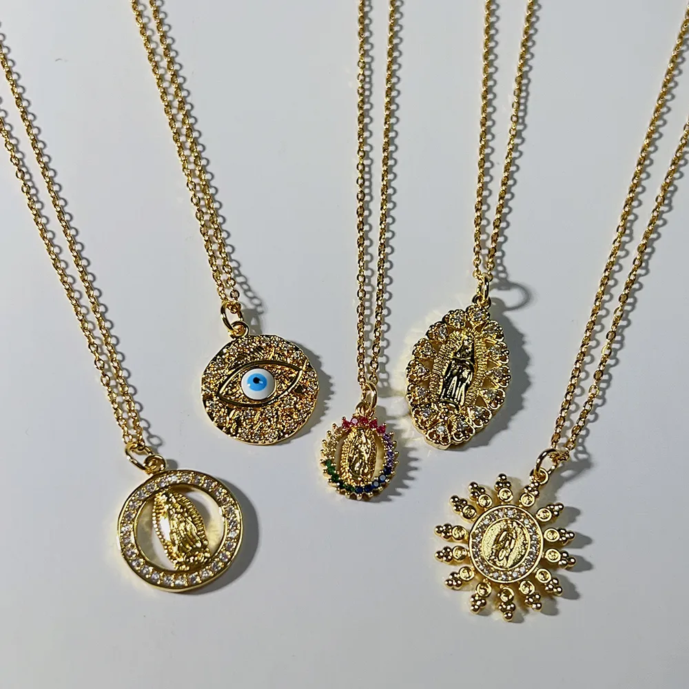 304 Stainless Steel Copper 18K Gold Plated Classic Style Plating Inlay Portrait Zircon Pendant Necklace display picture 1