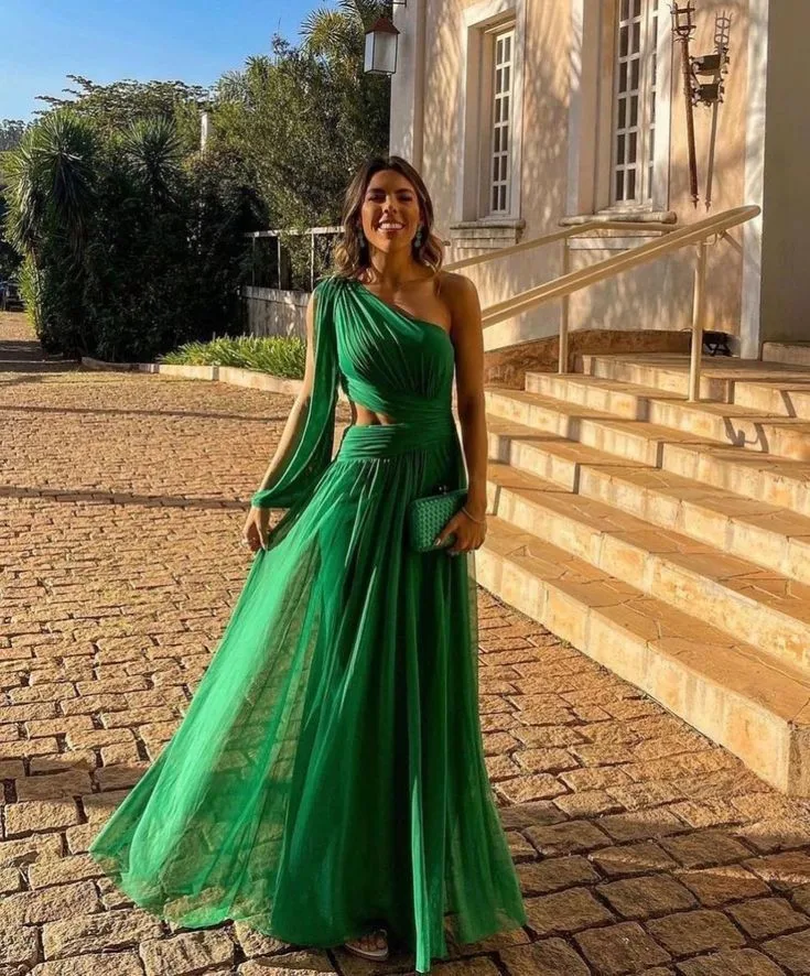 Party Dress Elegant Oblique Collar Long Sleeve Solid Color Maxi Long Dress Banquet Party display picture 1
