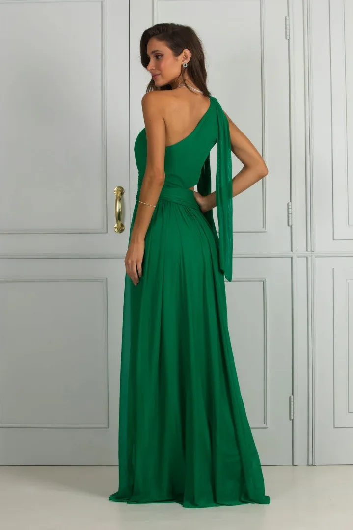 Party Dress Elegant Oblique Collar Long Sleeve Solid Color Maxi Long Dress Banquet Party display picture 3