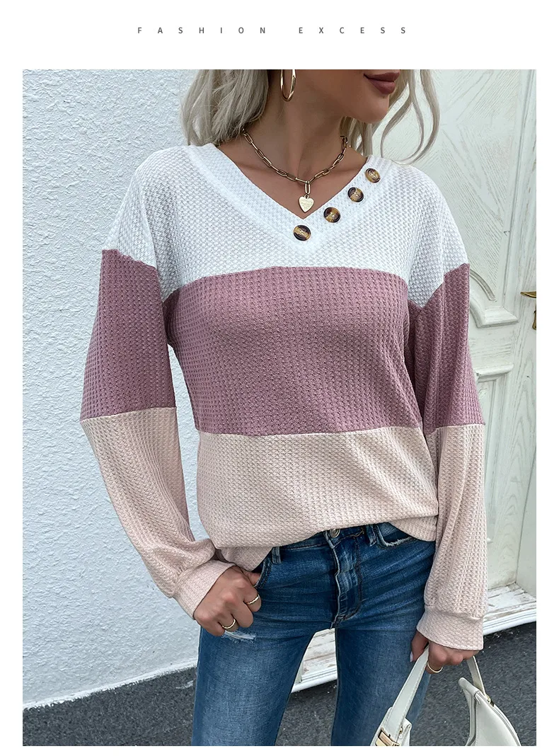 Women's Sweater Long Sleeve Sweaters & Cardigans Contrast Binding Casual Color Block display picture 2