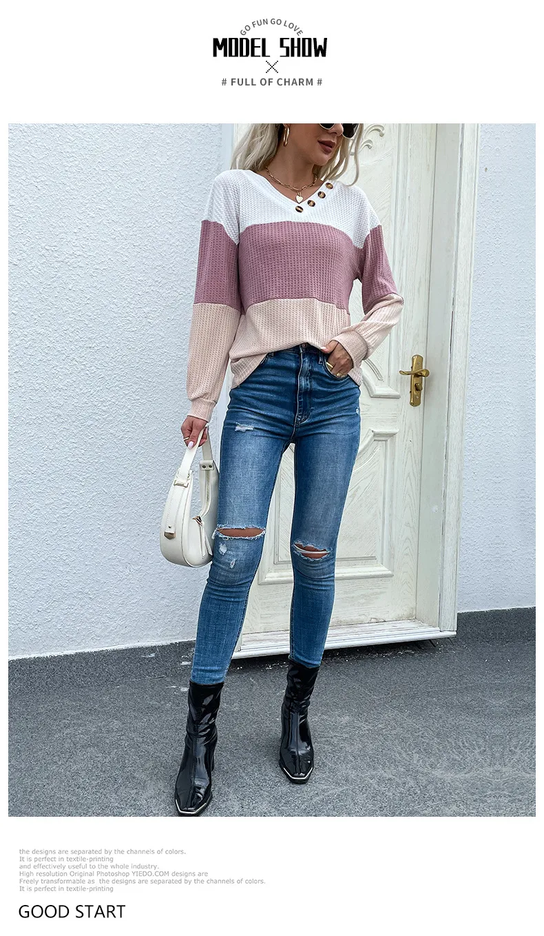 Women's Sweater Long Sleeve Sweaters & Cardigans Contrast Binding Casual Color Block display picture 5