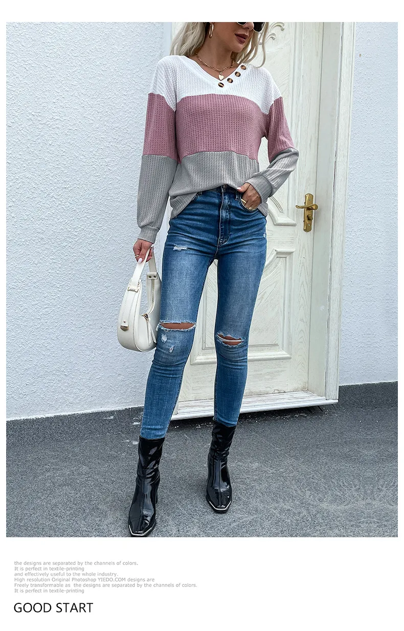 Women's Sweater Long Sleeve Sweaters & Cardigans Contrast Binding Casual Color Block display picture 9