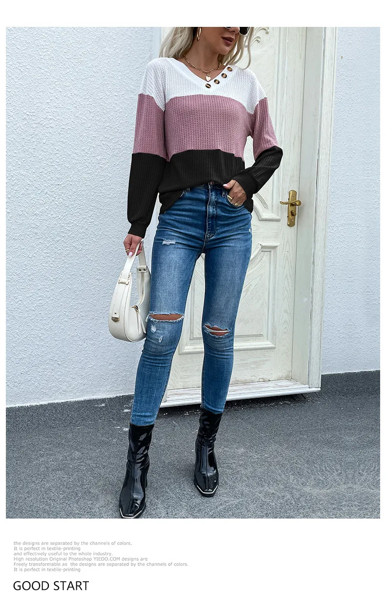 Women's Sweater Long Sleeve Sweaters & Cardigans Contrast Binding Casual Color Block display picture 13