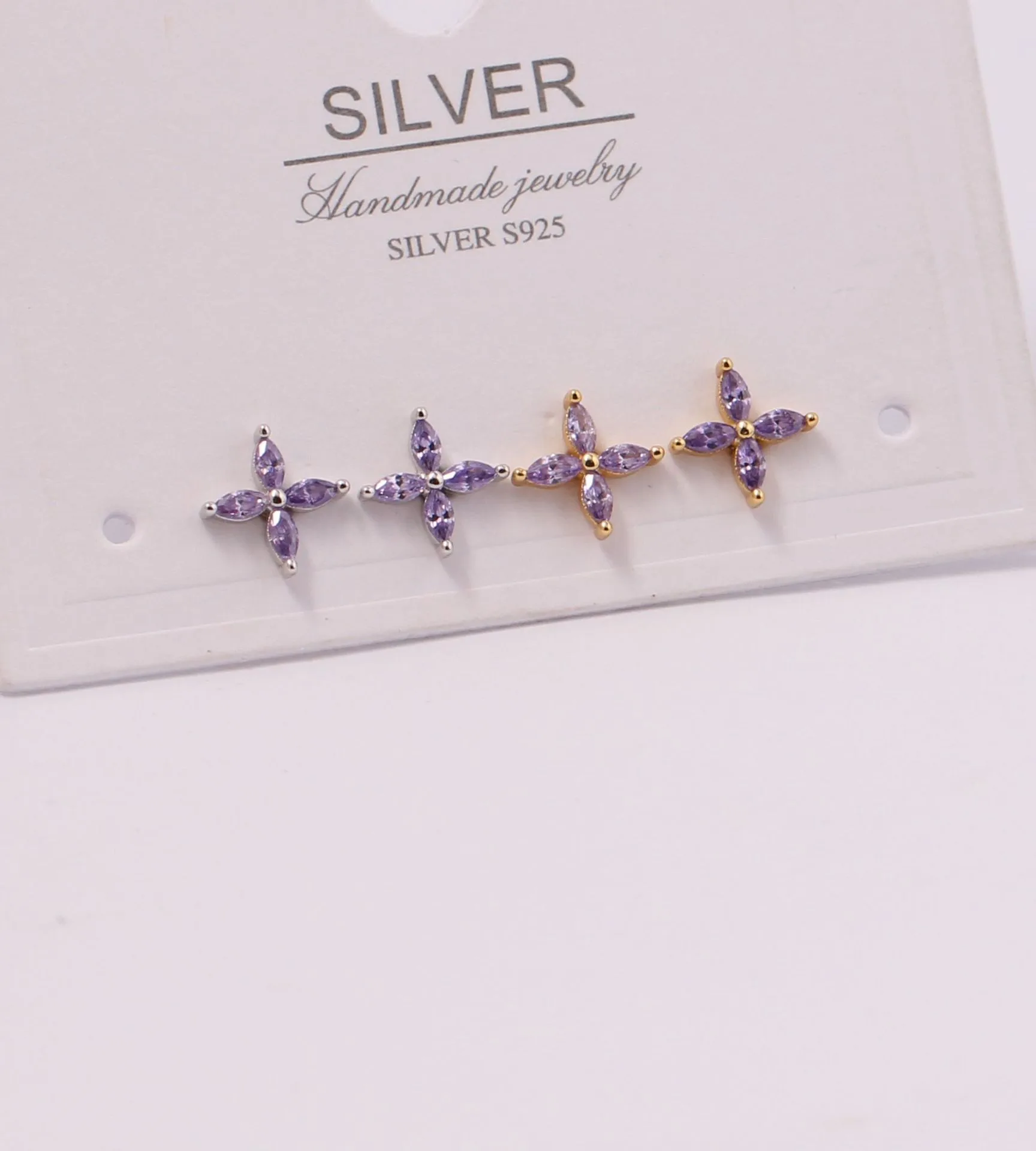 1 Pair 925 Sterling Silver Zircon Flower Ear Studs display picture 2