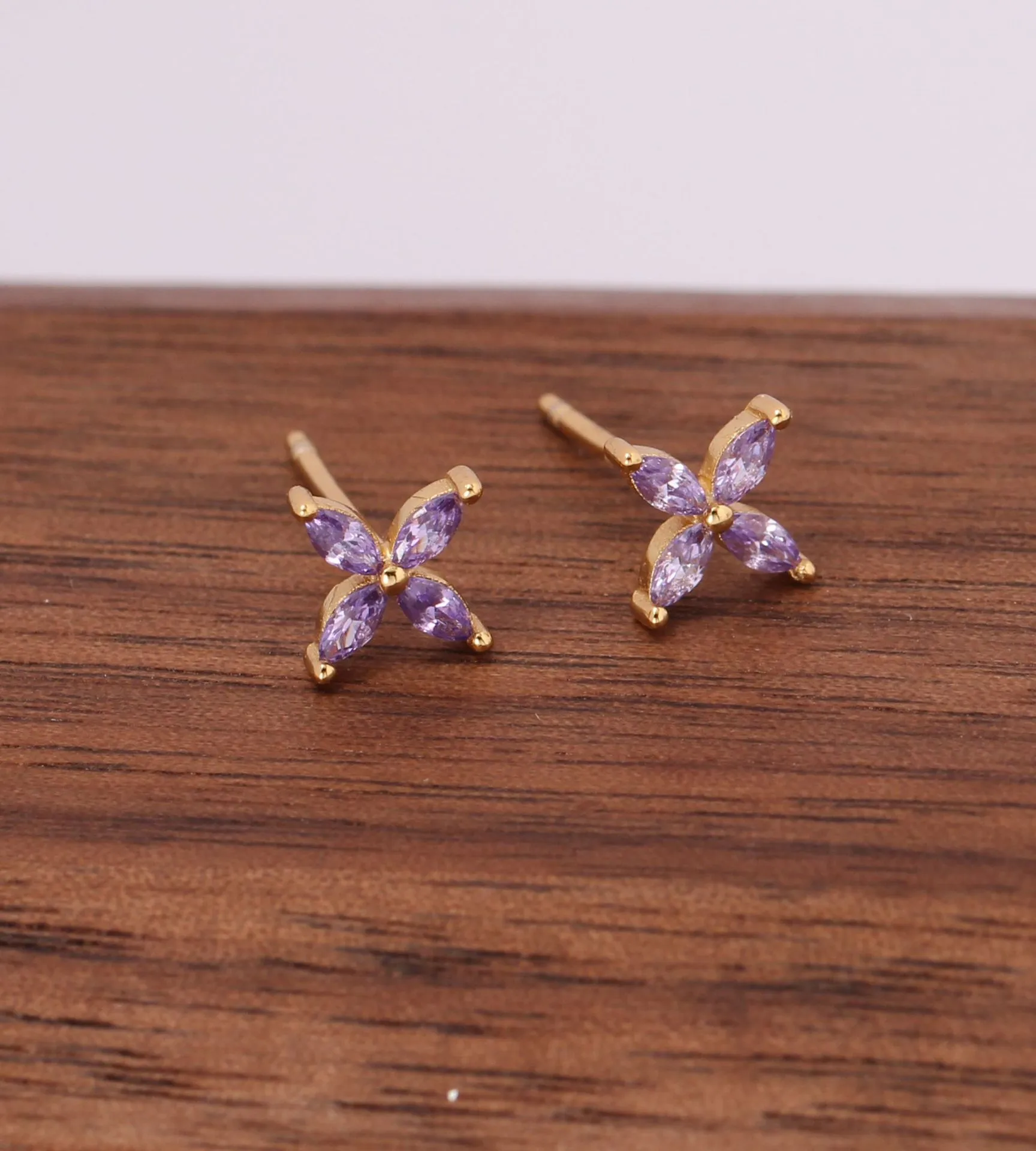 1 Pair 925 Sterling Silver Zircon Flower Ear Studs display picture 6
