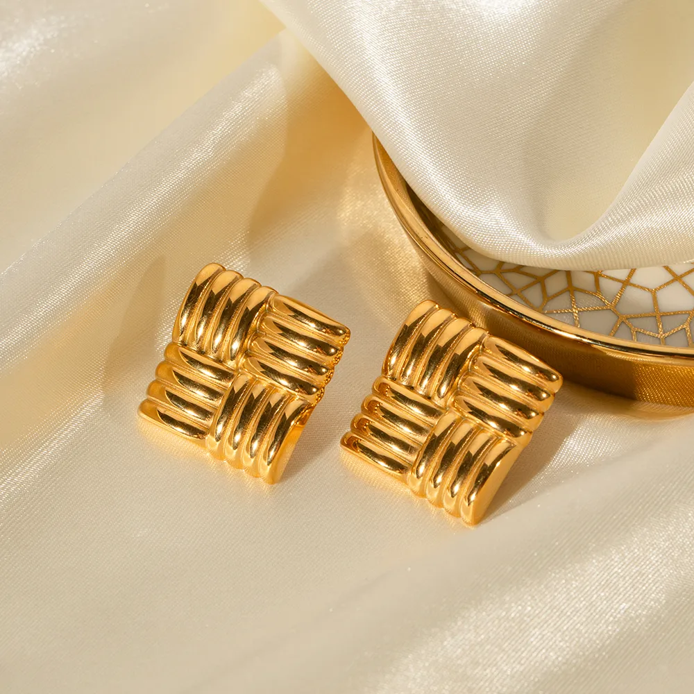 1 Pair IG Style Simple Style Square Solid Color Plating 316 Stainless Steel  Ear Studs display picture 3