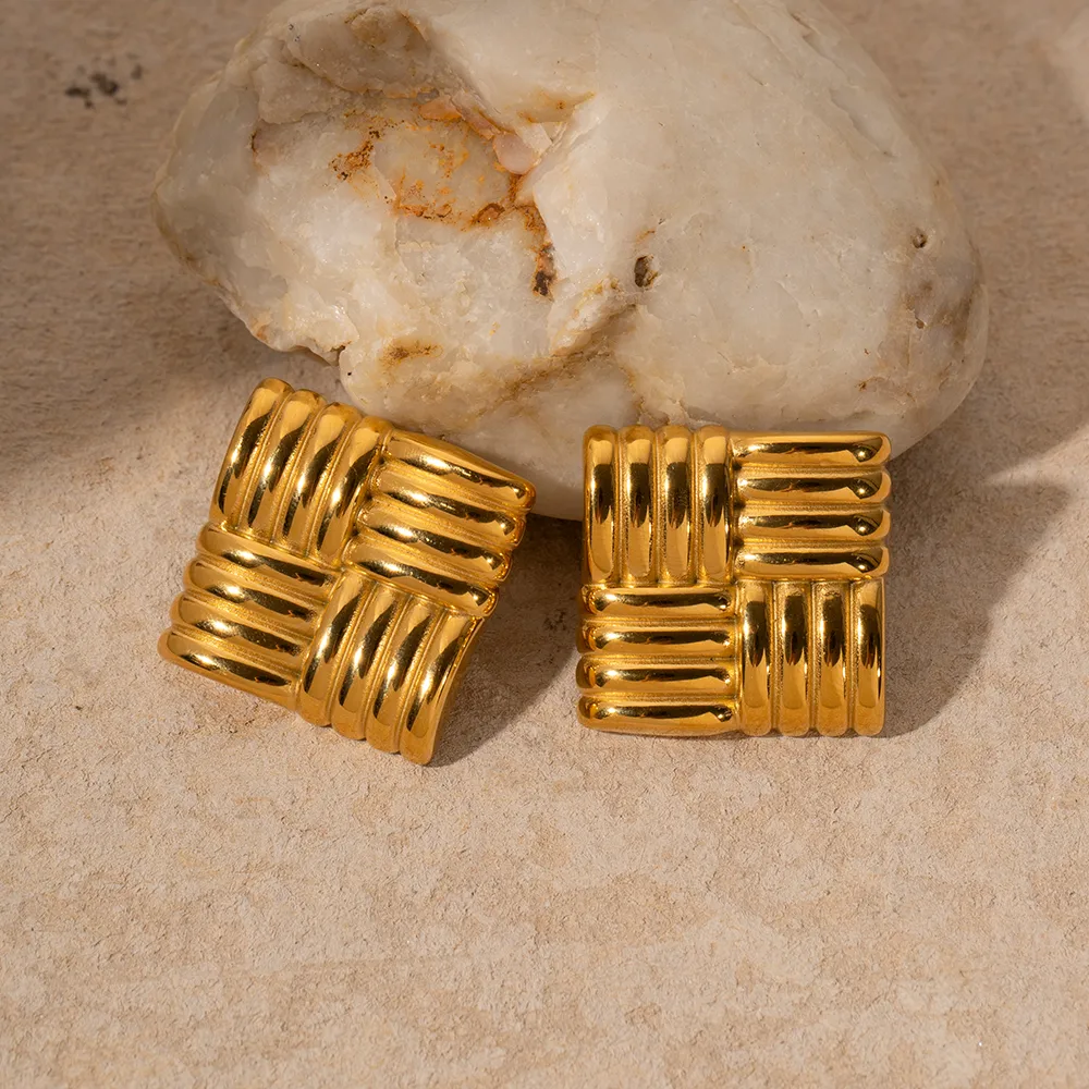 1 Pair IG Style Simple Style Square Solid Color Plating 316 Stainless Steel  Ear Studs display picture 4